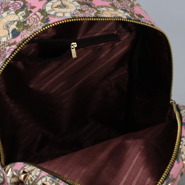 Рюкзак детский "Часы", отдел на молнии, наружный карман, цвет розовый