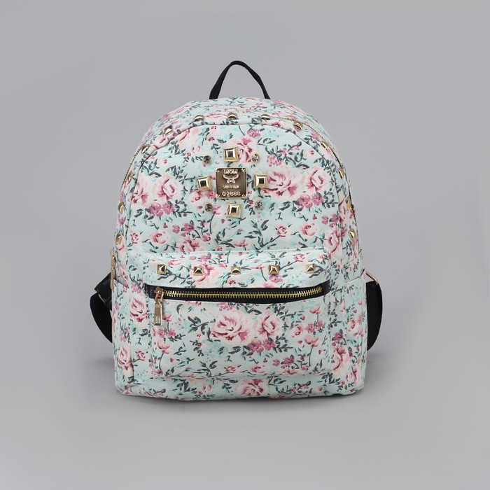 Рюкзак детский "Цветы", отдел на молнии, наружный карман, цвет бирюзовый