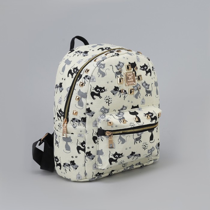 Рюкзак детский "Котик", отдел на молнии, наружный карман, цвет молочный