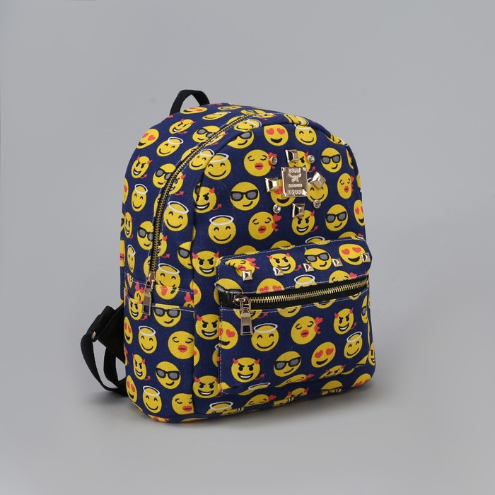 Рюкзак детский "Смайлы", отдел на молнии, наружный карман, цвет синий