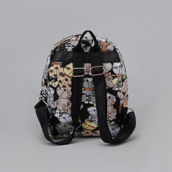 Рюкзак детский "Коты", отдел на молнии, наружный карман, цвет чёрный