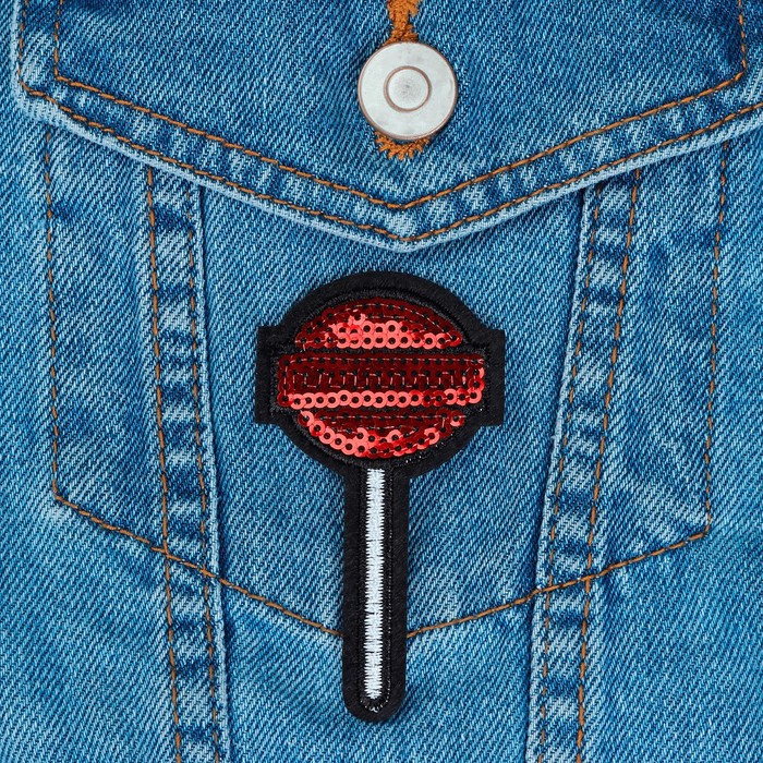 Термоаппликация "Чупа-чупс", с пайетками, 8*4,5см, цвет красный