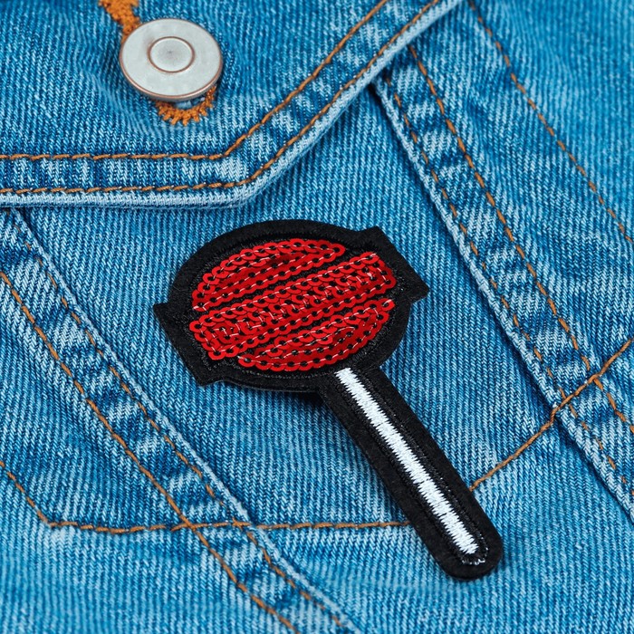 Термоаппликация "Чупа-чупс", с пайетками, 8*4,5см, цвет красный