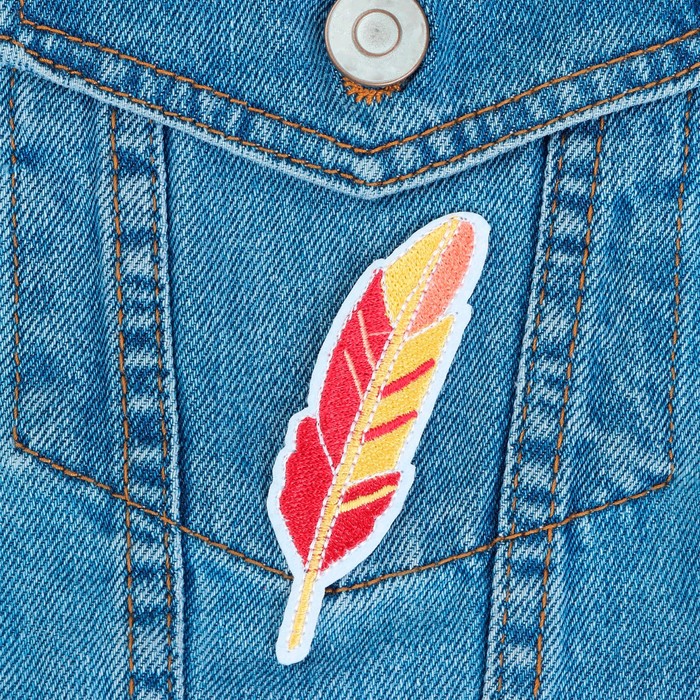 Термоаппликация "Перо", 9*2,5см, цвет красный/жёлтый