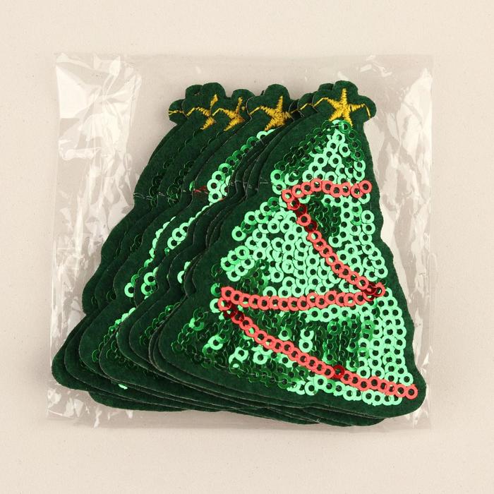 Термоаппликация "Ёлка", с пайетками, 7*6см, цвет зелёный