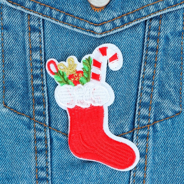 Термоаппликация "Новогодний носок", 8,5*5см