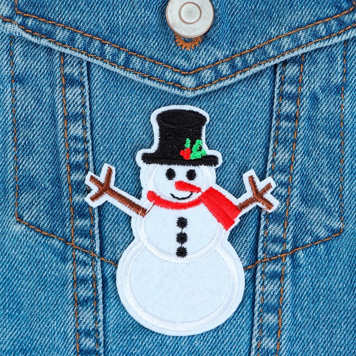 Термоаппликация "Снеговик в шляпе", 8,5*7см, цвет белый