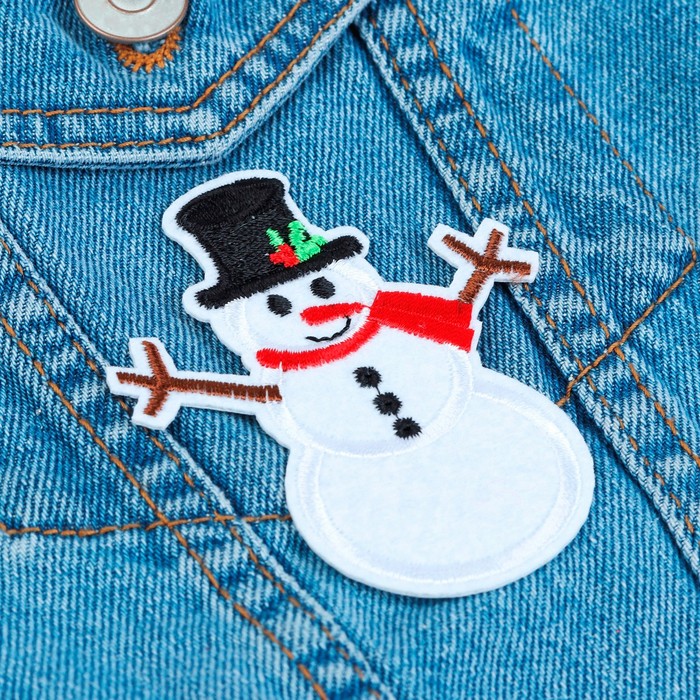 Термоаппликация "Снеговик в шляпе", 8,5*7см, цвет белый