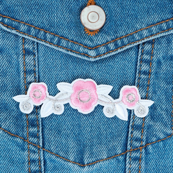 Термоаппликация "Цветы", 10*2см, цвет розовый