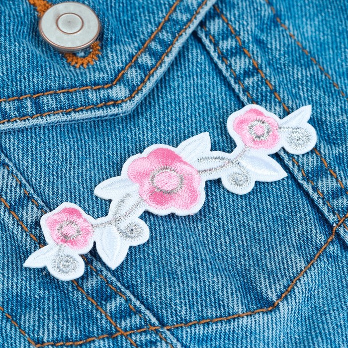 Термоаппликация "Цветы", 10*2см, цвет розовый