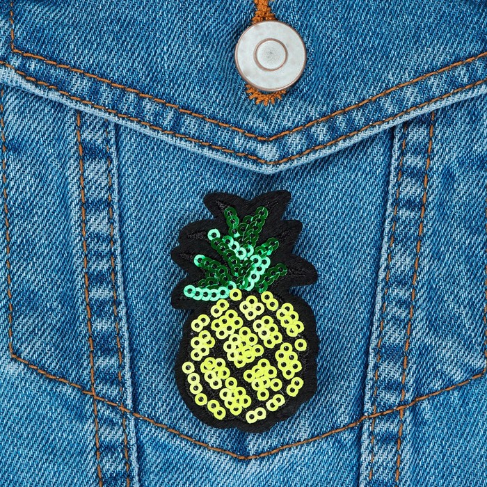 Термоаппликация "Ананас", с пайетками, 6*3,5см, цвет жёлтый