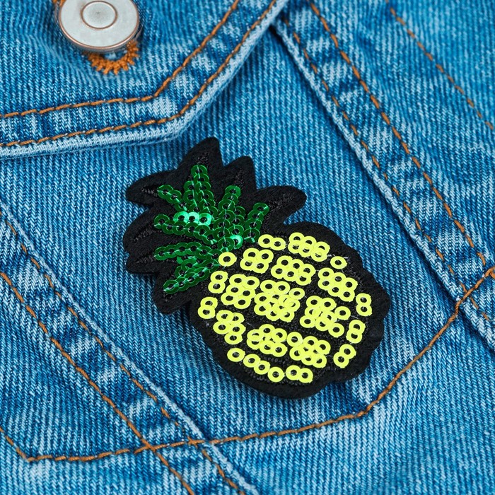 Термоаппликация "Ананас", с пайетками, 6*3,5см, цвет жёлтый