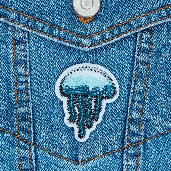 Термоаппликация "Медуза", с пайетками, 5*4см, цвет голубой