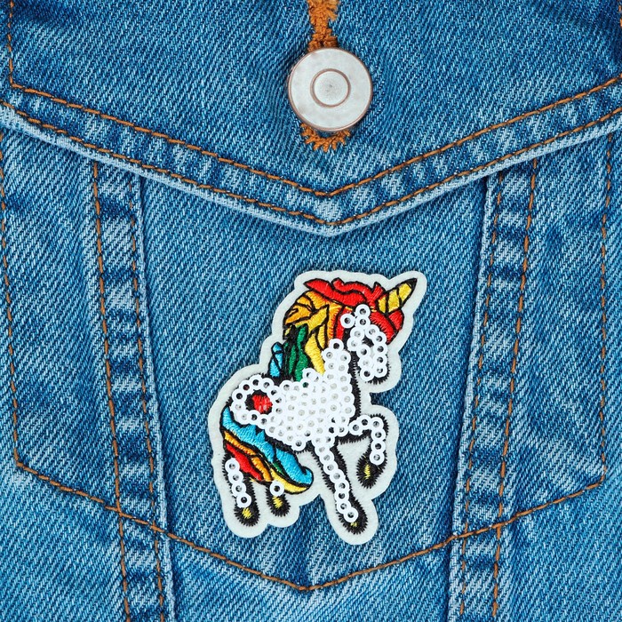 Термоаппликация "Единорог", с пайетками, 6,5*4см