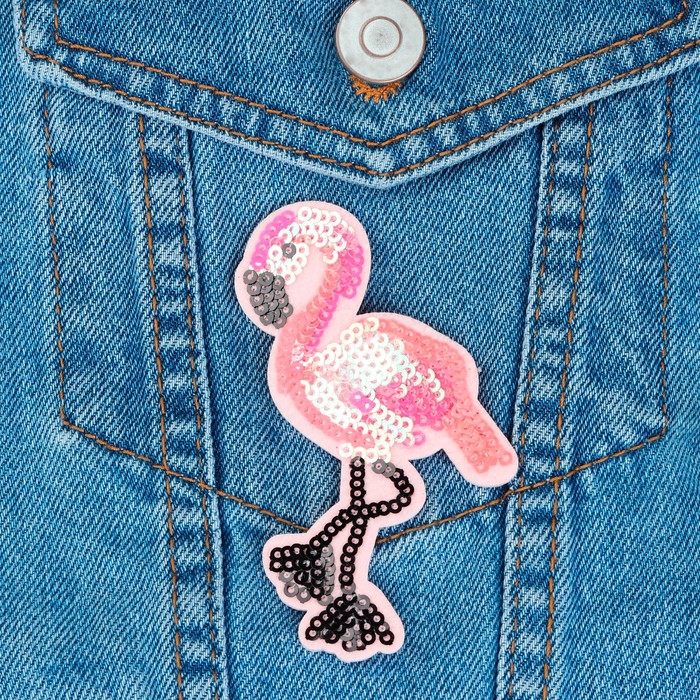 Термоаппликация "Фламинго", с пайетками, 9*5см, цвет розовый