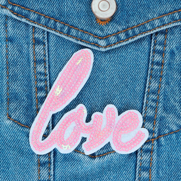 Термоаппликация "Love", с пайетками, 8*7,5см, цвет розовый