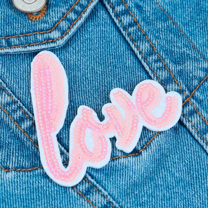 Термоаппликация "Love", с пайетками, 8*7,5см, цвет розовый