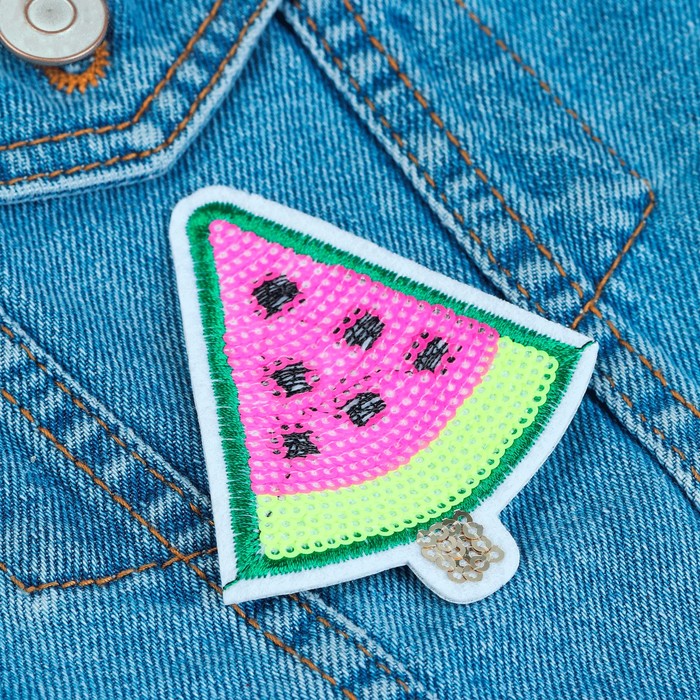 Термоаппликация "Арбуз", с пайетками, 8,5*7см, цвет розовый