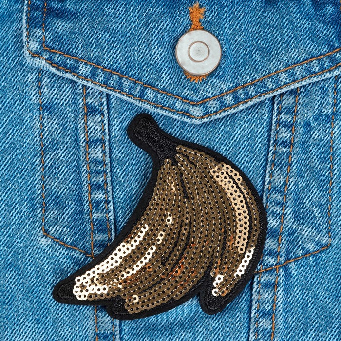 Термоаппликация "Бананы", с пайетками, 8*8,5см, цвет золотой