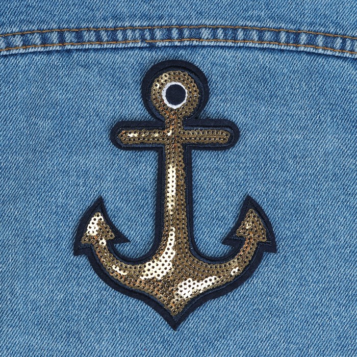 Термоаппликация "Якорь", с пайетками, 12*9см, цвет золотой