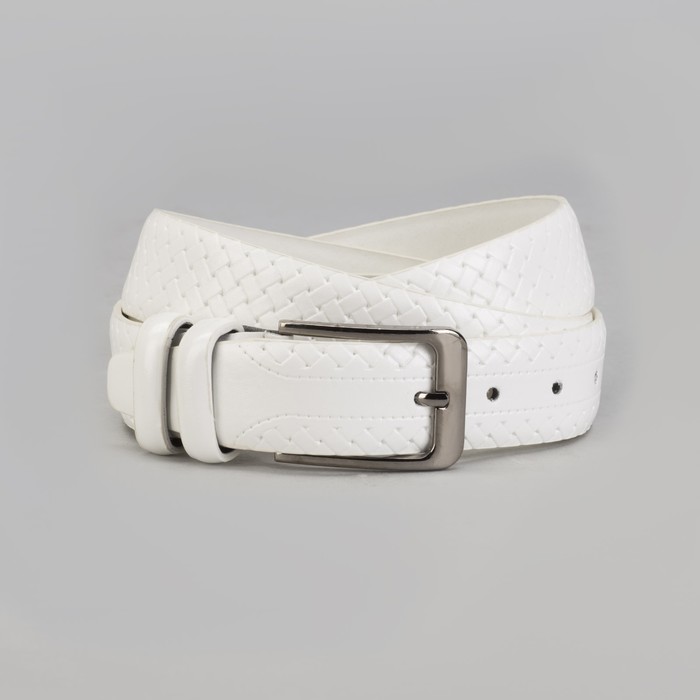 Ремень мужской Великан, пряжка тёмный металл, ширина - 3,5 см, цвет белый