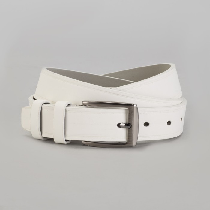 Ремень мужской Великан, гладкий, пряжка металл, ширина - 3,5 см, цвет белый