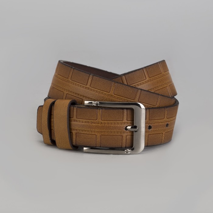 Ремень мужской, винт, пряжка металл, ширина - 4 см, цвет рыжий