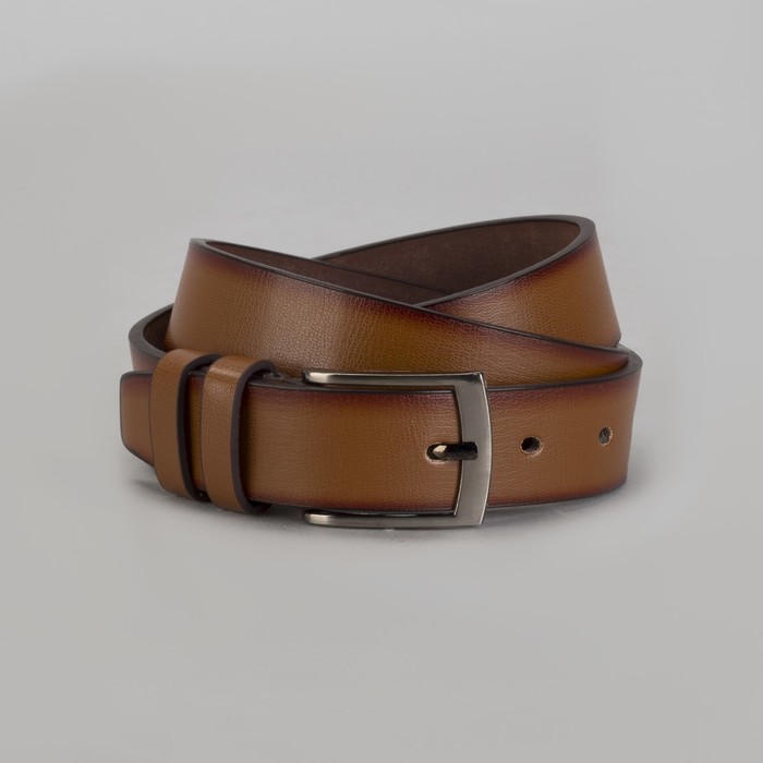 Ремень мужской, гладкий, пряжка тёмный металл, ширина - 3,5 см, цвет рыжий