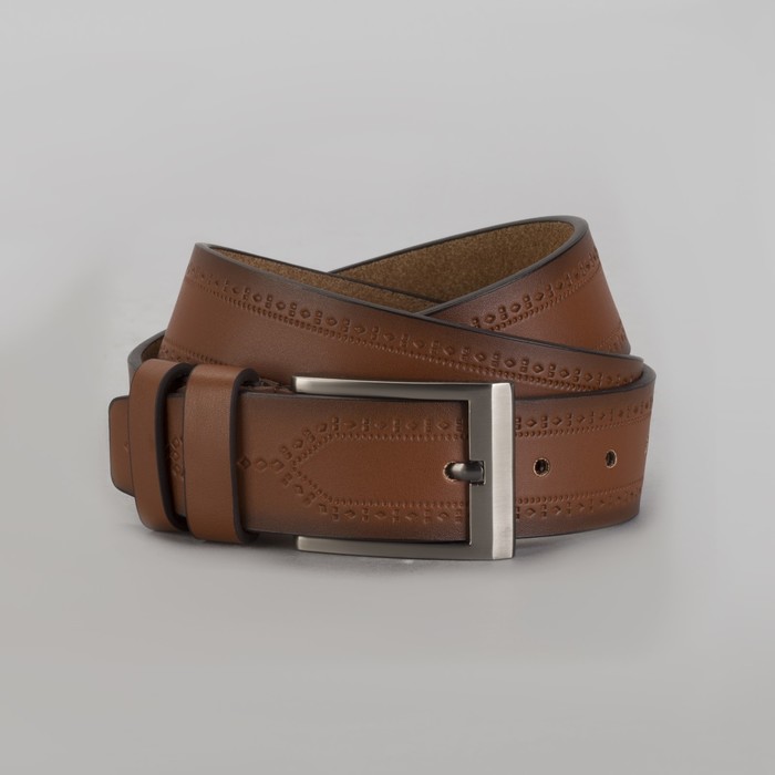 Ремень мужской, пряжка тёмный металл, ширина - 4 см, цвет рыжий