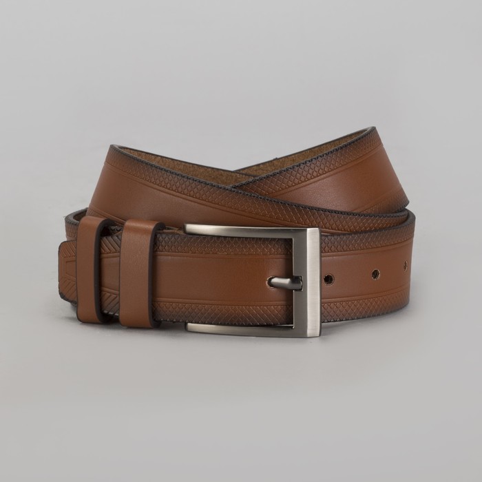 Ремень мужской, пряжка тёмный металл, ширина - 4 см, цвет рыжий