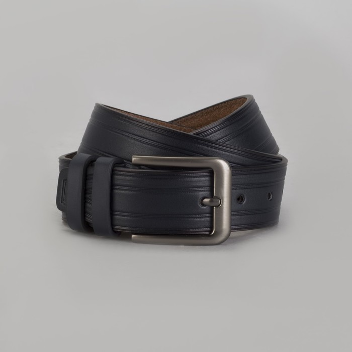 Ремень мужской, винт, пряжка тёмный металл, ширина - 4 см, цвет синий