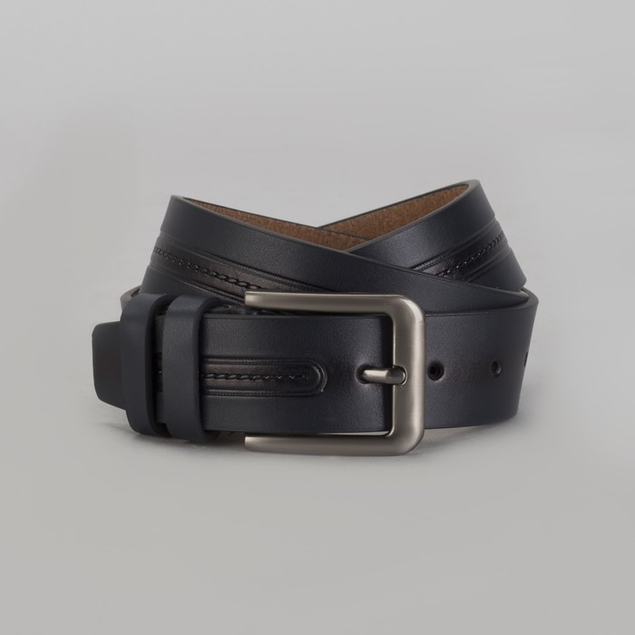 Ремень мужской, пряжка тёмный металл, ширина - 4 см, цвет синий