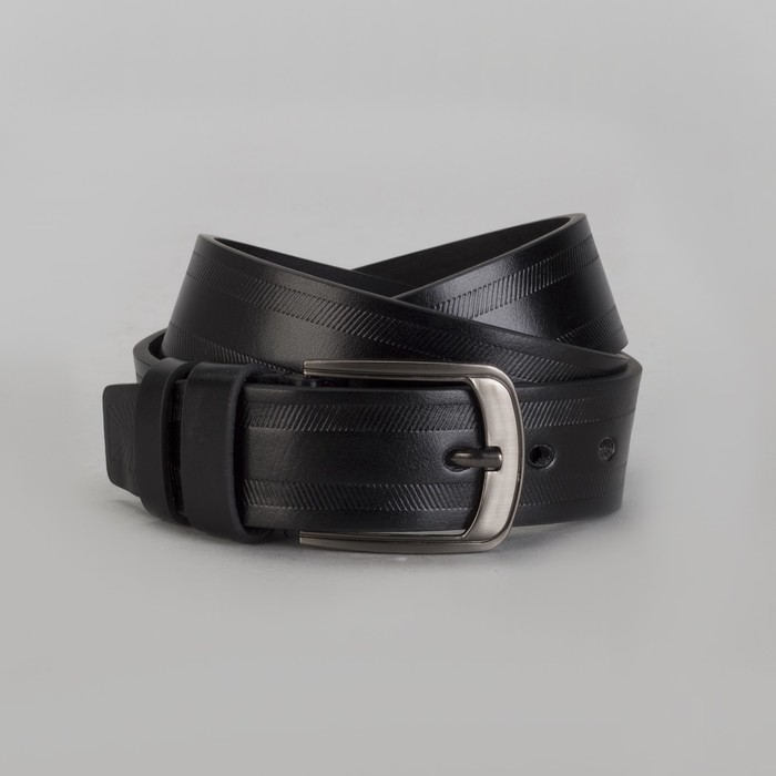 Ремень мужской, пряжка тёмный металл, ширина - 4 см, цвет чёрный
