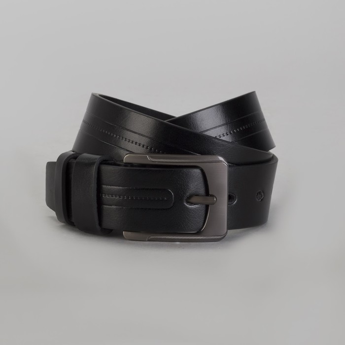 Ремень мужской, пряжка тёмный металл, ширина - 4 см, цвет чёрный