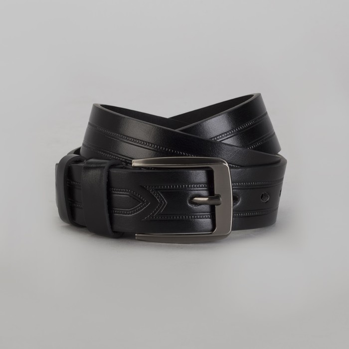 Ремень мужской, пряжка тёмный металл, ширина - 4 см, цвет чёрный