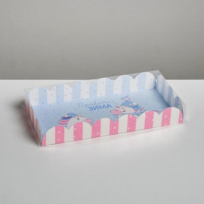 Коробка для кондитерских изделий с PVC крышкой «Привет, зима», 21 х 11 х 3 см