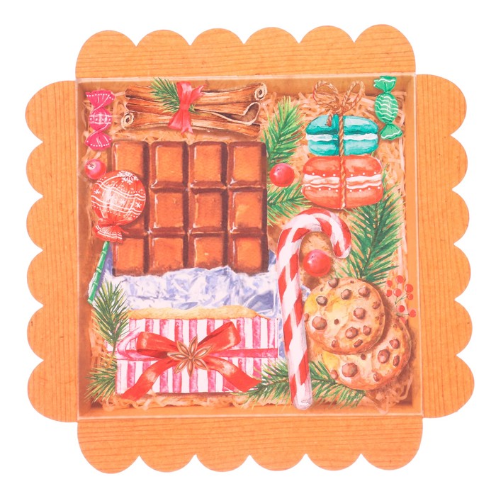 Коробка для кондитерских изделий с PVC крышкой «Новогоднее угощение», 21 х 21 х 3 см