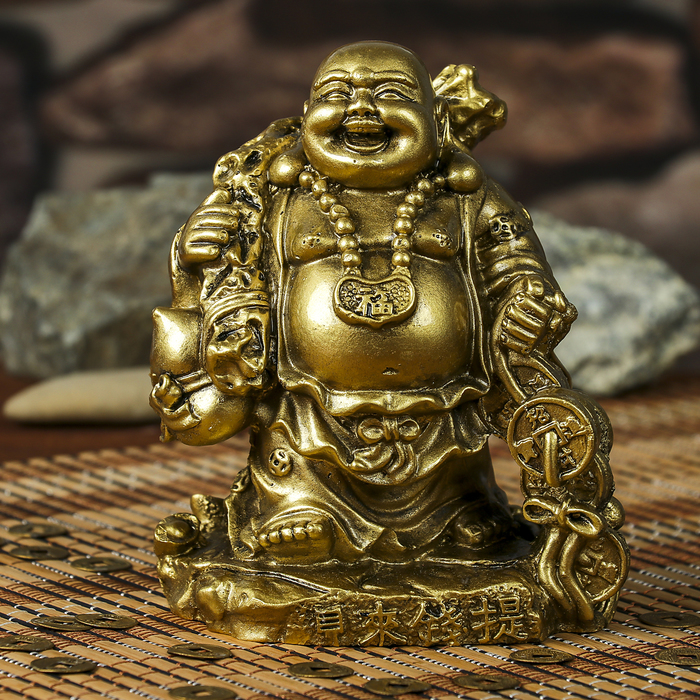 Нэцке полистоун бронза "Хотей с монетами" 13,5х11х9 см