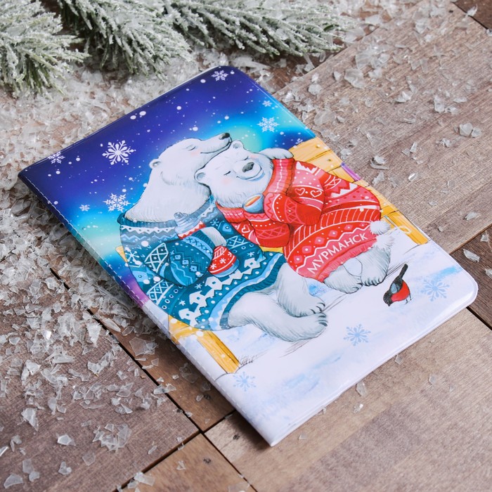 Обложка на паспорт «Мурманск» (медведи на скамейке), 9,5 х 14 см
