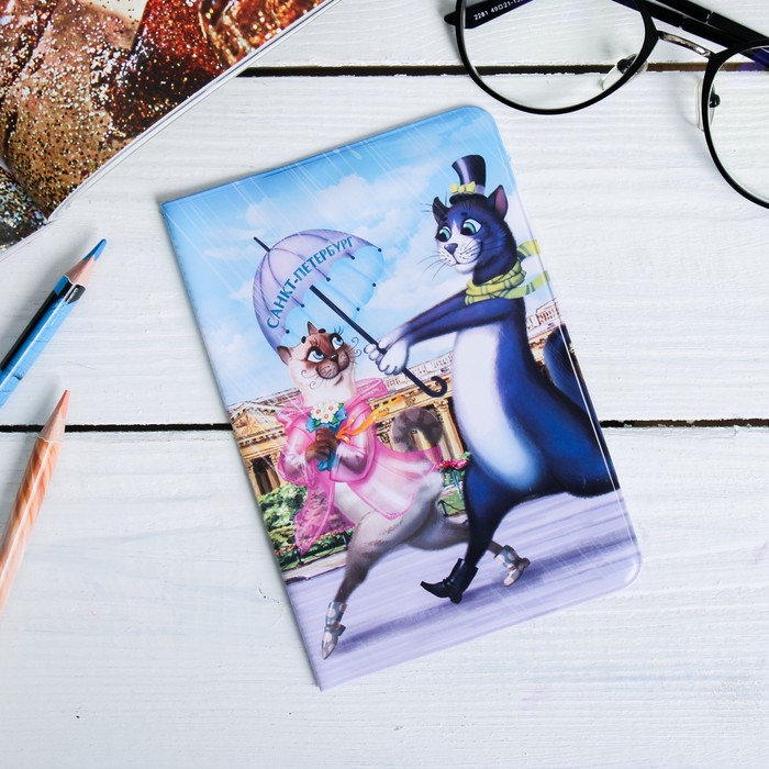 Обложка на паспорт «Санкт-Петербург» (коты и казанский собор), 19 x 14 см