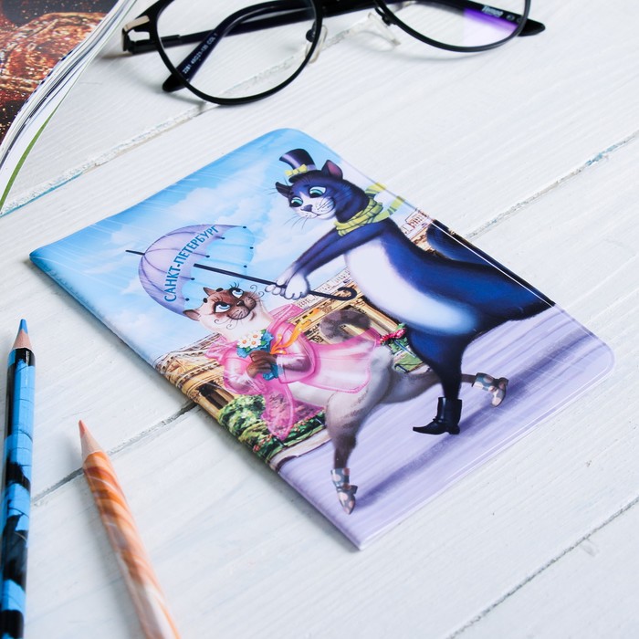 Обложка на паспорт «Санкт-Петербург» (коты и казанский собор), 19 x 14 см