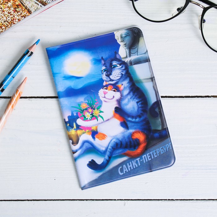 Обложка на паспорт «Санкт-Петербург» (коты и разводные мосты). 9.5 х 14 см