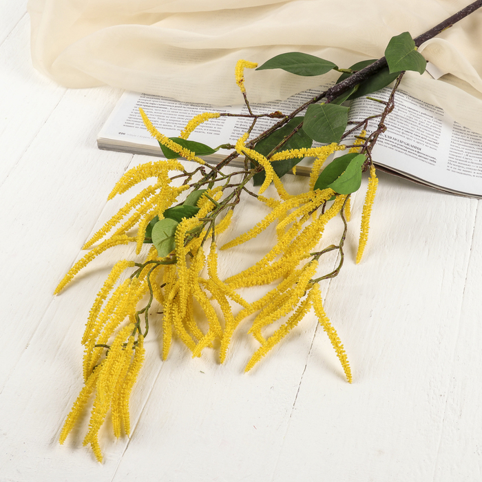 Декор веточка "Берёзка с серёжками" 110 см, жёлтый