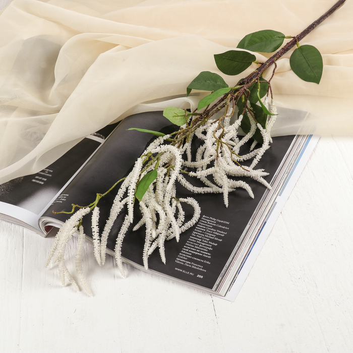 Декор веточка "Берёзка с серёжками" 110 см, белый