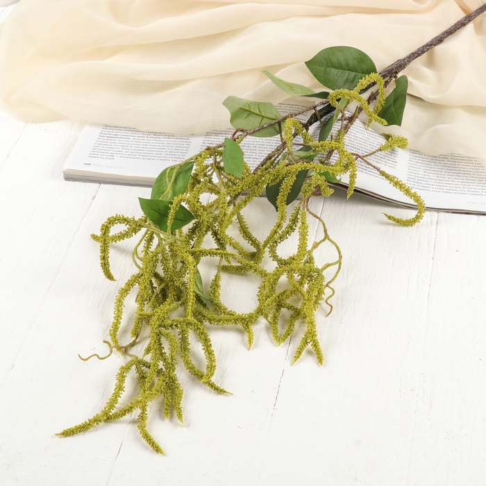 Декор веточка "Берёзка с серёжками" 110 см, зелёный
