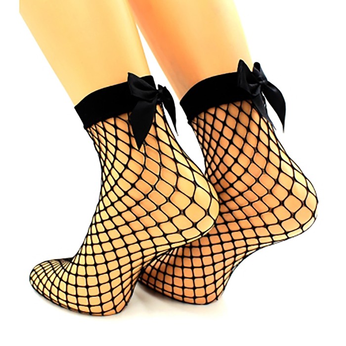 Носки женские нжкс48-02 в крупную сетку с бантиком цвет чёрный, р-р 23-25 (36-40)