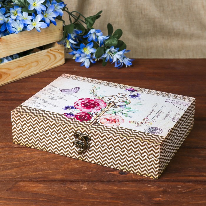 Шкатулка дерево "Ажурный ключ в розах" 5,5х24х17 см