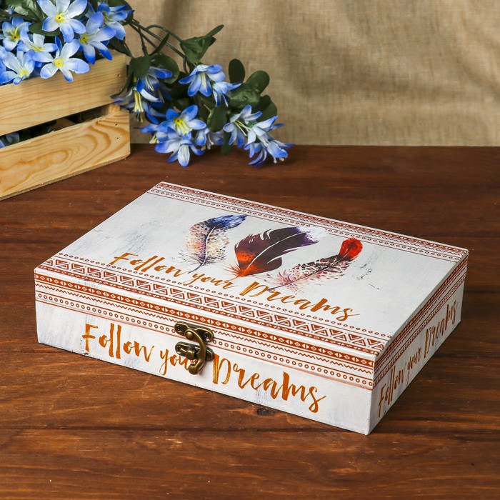 Шкатулка дерево "Пёрышки. Dreams" 5,5х24х17 см