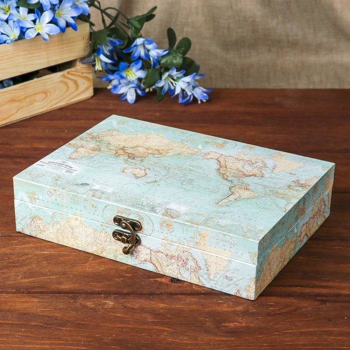 Шкатулка дерево "Карта мира" 5,5х24х17 см