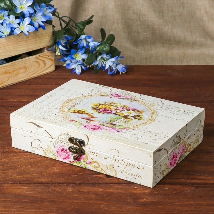 Шкатулка дерево "Винтажный букет с розами" 5,5х24х17 см